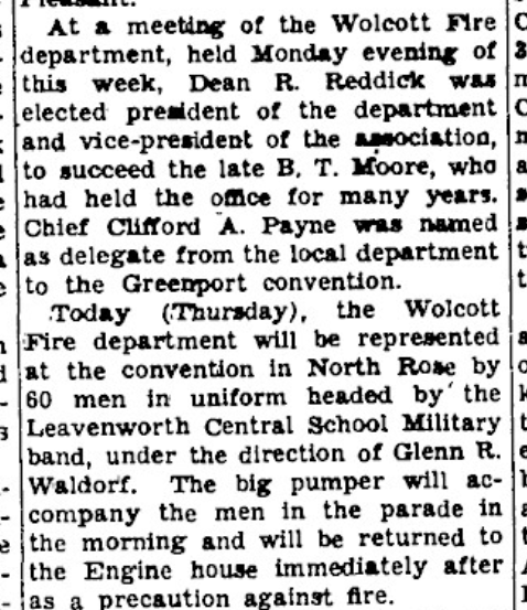 1935 Firemen’s Convention, part 2 — Wolcott sends 60 uniformed men and the Leavenworth Central School Military band, 18 July 1935