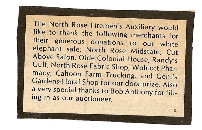 Ladies Auxiliary newspaper notice thanking local merchants