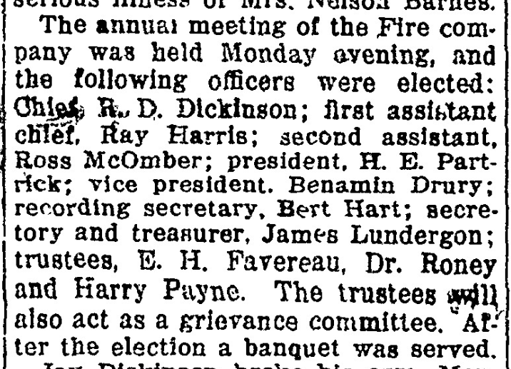 Fire company annual election of officers — The Lake Shore News, January 1921