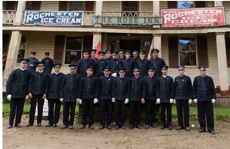 The company in dress uniform outside The Rose Inn, circa 1917