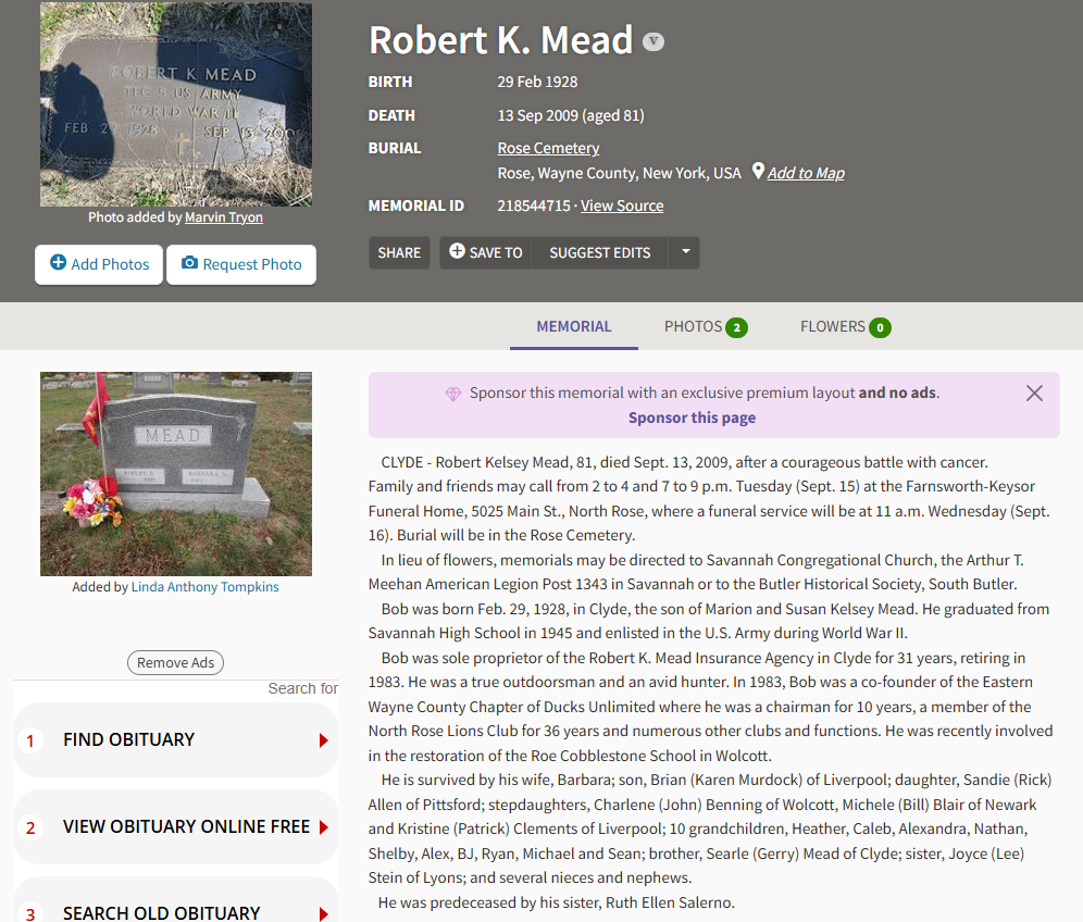 Member obituary — Appendix C
