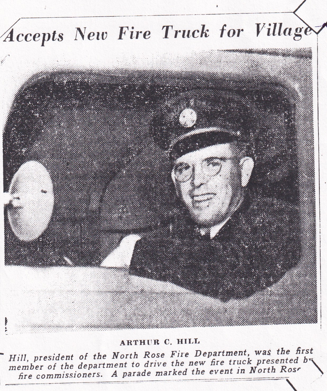 1939 — J. Arthur Hill accepts the new fire truck