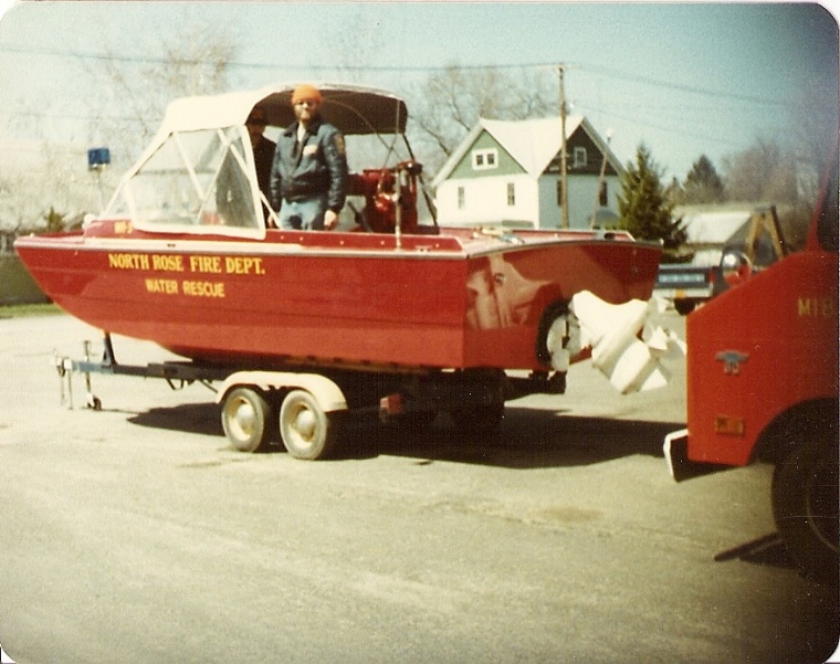 The department's amphibious water-rescue unit, lettered North Rose Fire Dept.