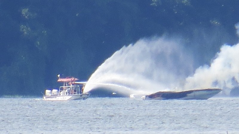 An NRFD fire boat working from the water