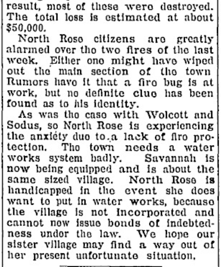General Cold Storage fire, continued — $50,000 loss and calls for a water works system, August 1923