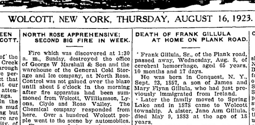 “North Rose Apprehensive; Second Big Fire in Week” — General Cold Storage fire, 16 August 1923